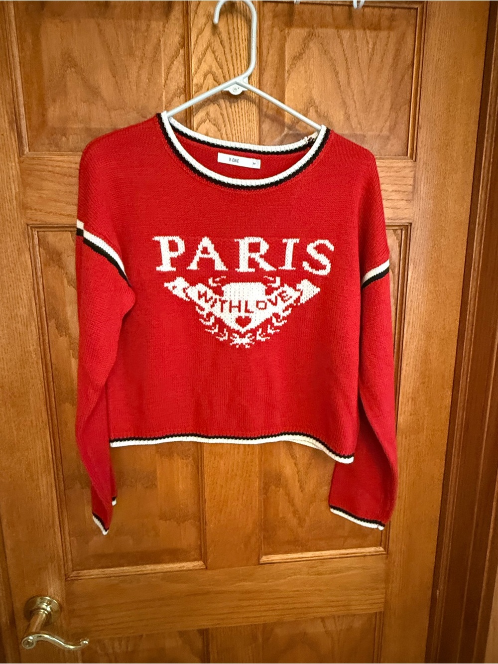 V-Chic Red Paris With Love Graphic Knit Sweater Size M - Picture 2 of 6